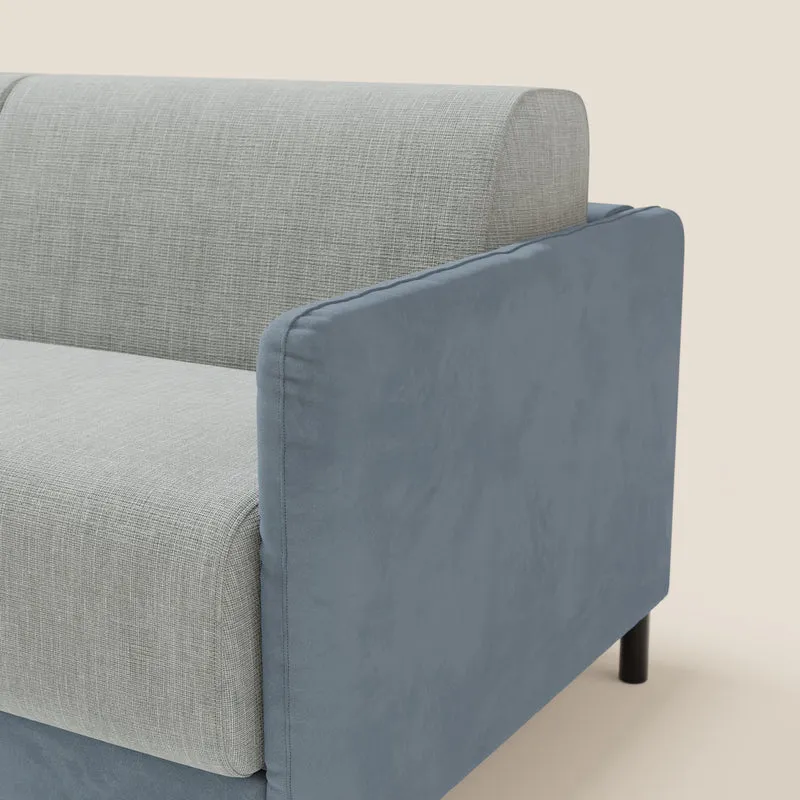 Narciso canapé convertible design avec matelas H18 cm, bicolor, structure en microfibre antitache et revêtement en élégant tissu imperméable T06 bleu pastel - bleu glacier