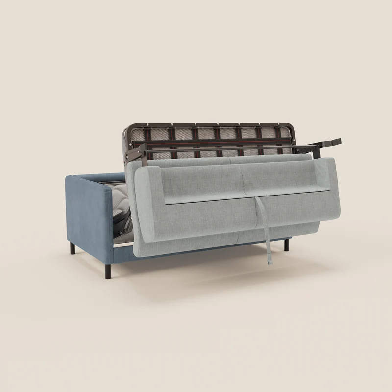 Narciso canapé convertible design avec matelas H18 cm, bicolor, structure en microfibre antitache et revêtement en élégant tissu imperméable T06 bleu pastel - bleu glacier
