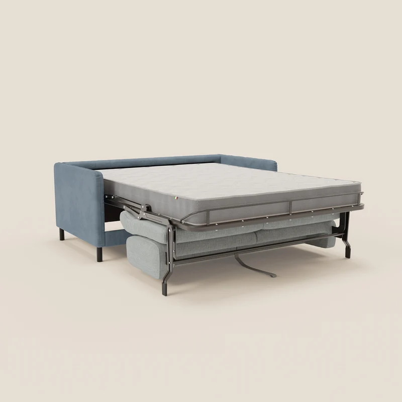 Narciso canapé convertible design avec matelas H18 cm, bicolor, structure en microfibre antitache et revêtement en élégant tissu imperméable T06 bleu pastel - bleu glacier