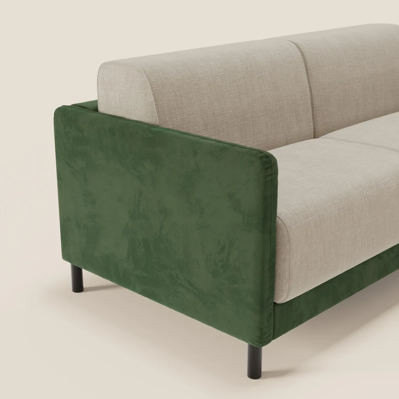 Narciso canapé convertible design avec matelas H18 cm, bicolor, structure en microfibre antitache et revêtement en élégant tissu imperméable T06 vert - crème