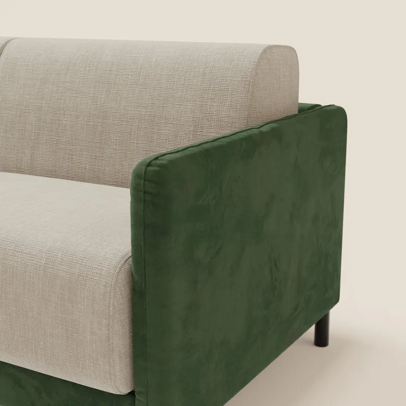 Narciso canapé convertible design avec matelas H18 cm, bicolor, structure en microfibre antitache et revêtement en élégant tissu imperméable T06 vert - crème