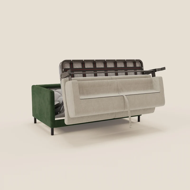 Narciso canapé convertible design avec matelas H18 cm, bicolor, structure en microfibre antitache et revêtement en élégant tissu imperméable T06 vert - crème