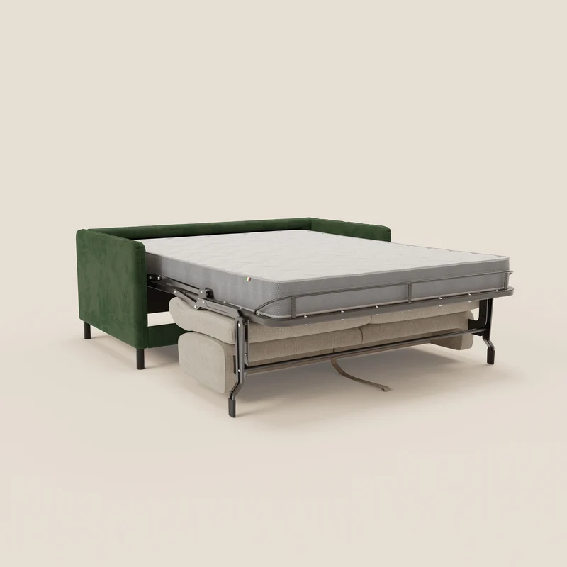 Narciso canapé convertible design avec matelas H18 cm, bicolor, structure en microfibre antitache et revêtement en élégant tissu imperméable T06 vert - crème