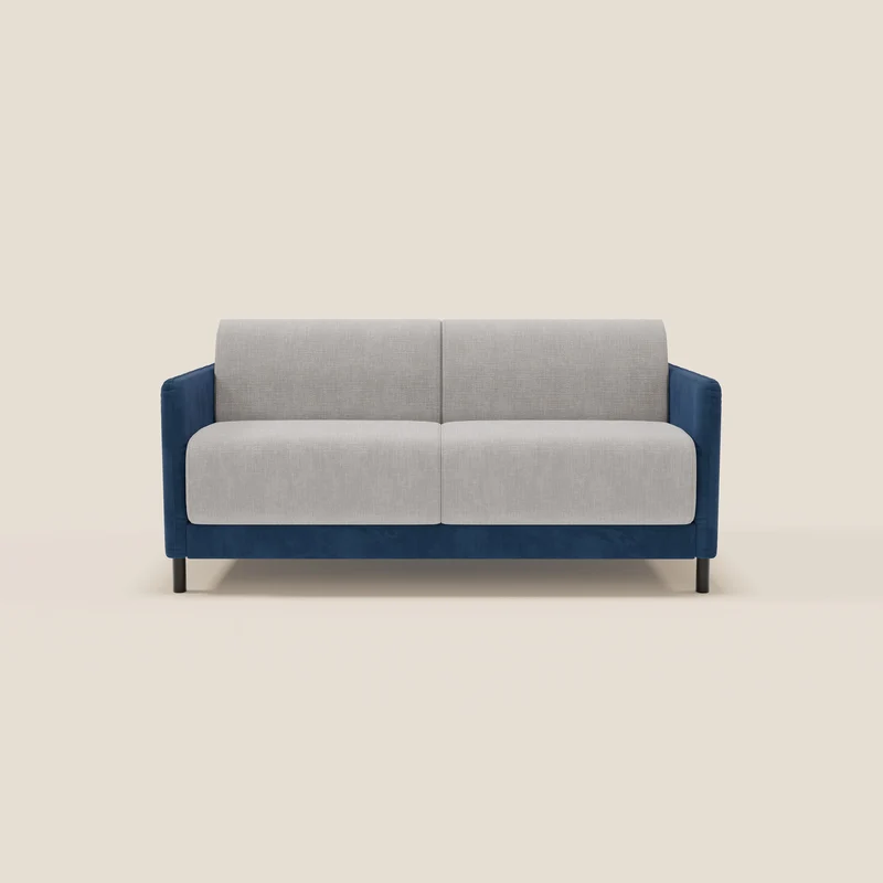 Narciso canapé convertible design avec matelas H18 cm, bicolor, structure en microfibre antitache et revêtement en élégant tissu imperméable T06 bleu - gris clair