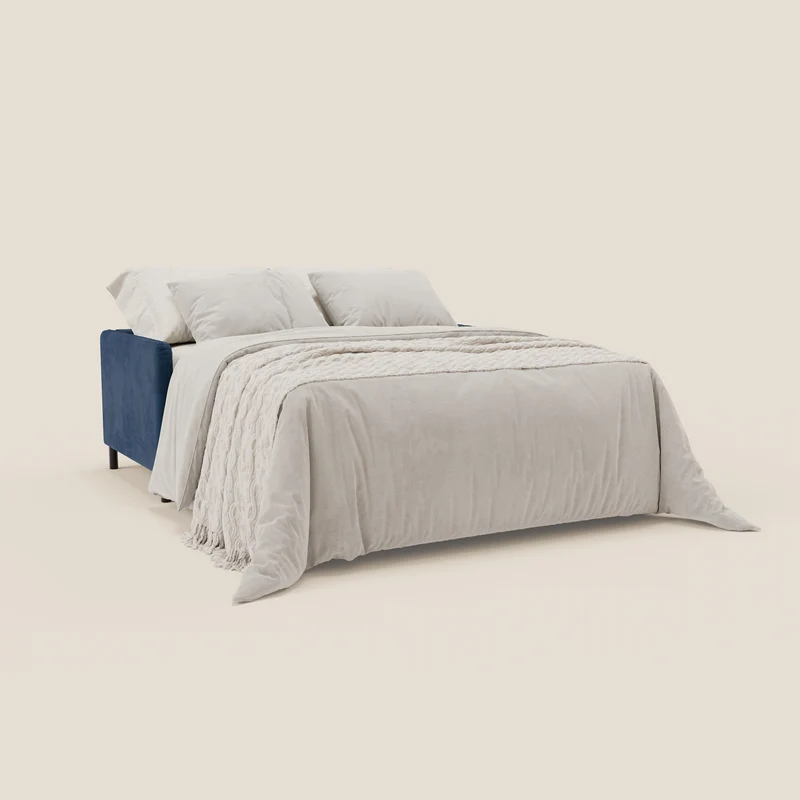 Narciso canapé convertible design avec matelas H18 cm, bicolor, structure en microfibre antitache et revêtement en élégant tissu imperméable T06 bleu - gris clair