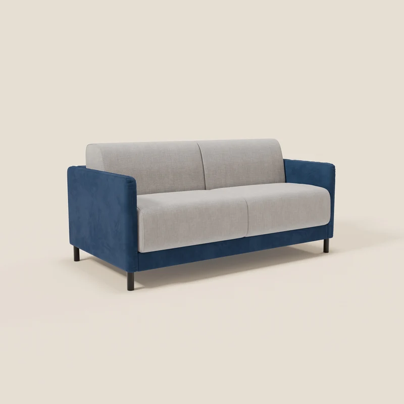 Narciso canapé convertible design avec matelas H18 cm, bicolor, structure en microfibre antitache et revêtement en élégant tissu imperméable T06 bleu - gris clair