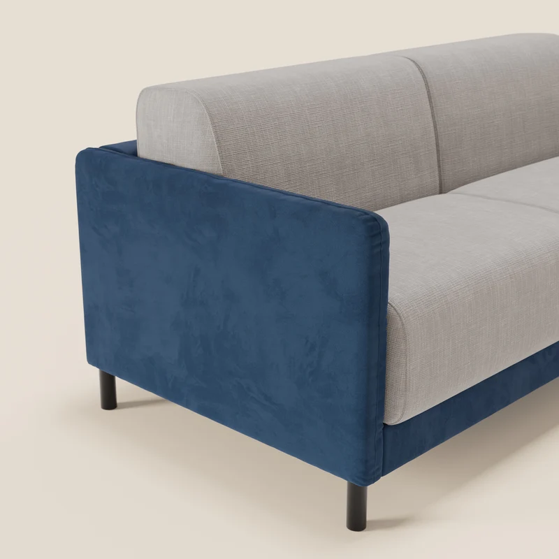 Narciso canapé convertible design avec matelas H18 cm, bicolor, structure en microfibre antitache et revêtement en élégant tissu imperméable T06 bleu - gris clair