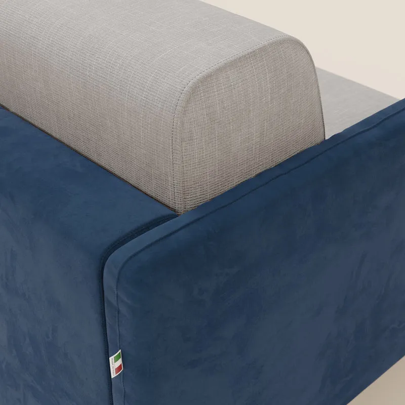 Narciso canapé convertible design avec matelas H18 cm, bicolor, structure en microfibre antitache et revêtement en élégant tissu imperméable T06 bleu - gris clair