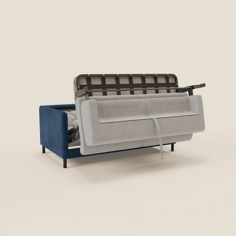 Narciso canapé convertible design avec matelas H18 cm, bicolor, structure en microfibre antitache et revêtement en élégant tissu imperméable T06 bleu - gris clair