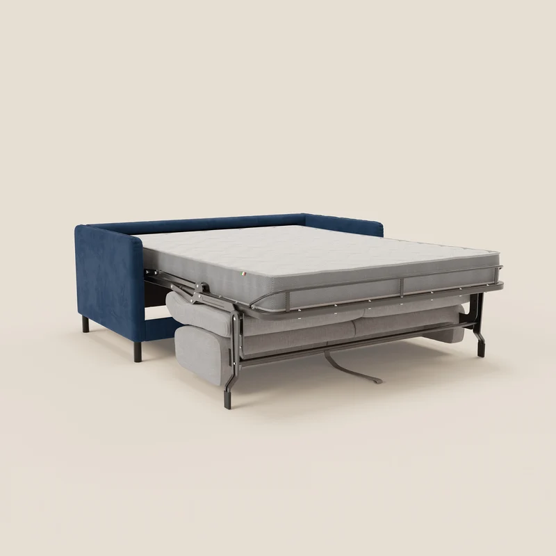 Narciso canapé convertible design avec matelas H18 cm, bicolor, structure en microfibre antitache et revêtement en élégant tissu imperméable T06 bleu - gris clair