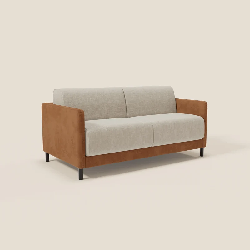 Narciso canapé convertible design avec matelas H18 cm, bicolor, structure en microfibre antitache et revêtement en élégant tissu imperméable T06 cuir - crème