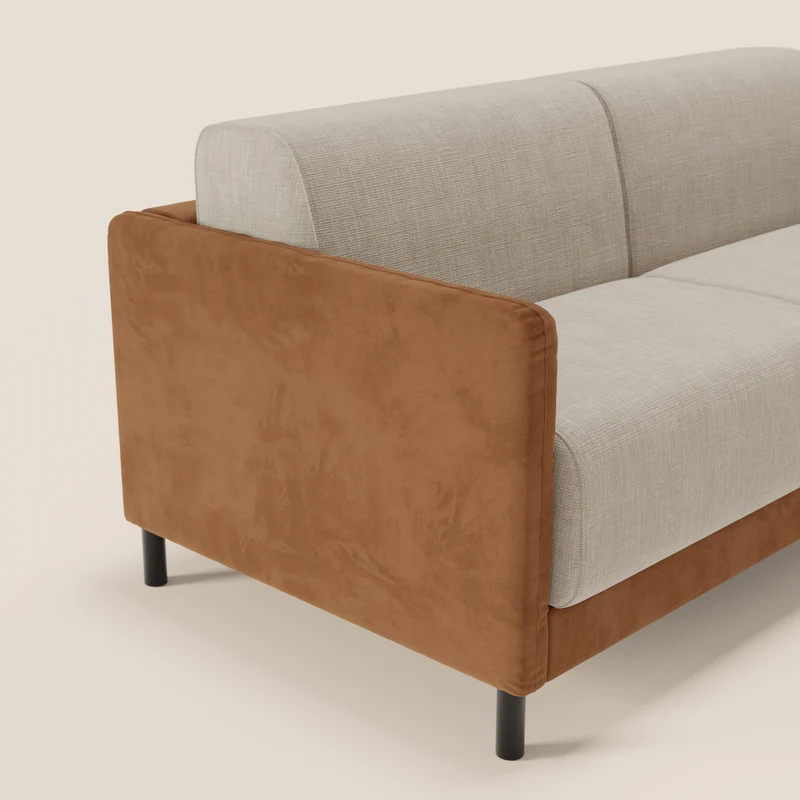 Narciso canapé convertible design avec matelas H18 cm, bicolor, structure en microfibre antitache et revêtement en élégant tissu imperméable T06 cuir - crème