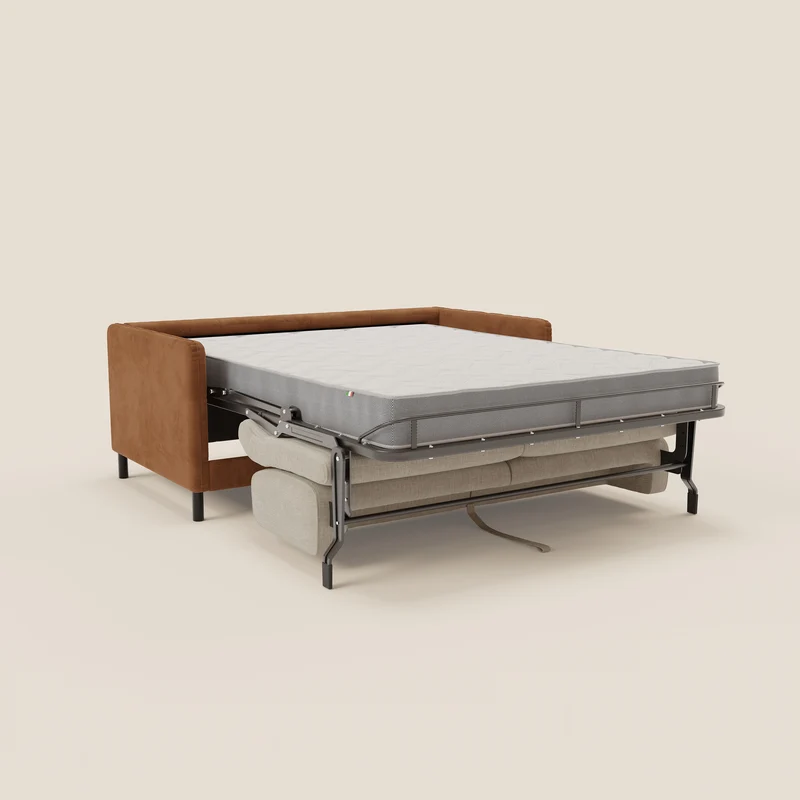 Narciso canapé convertible design avec matelas H18 cm, bicolor, structure en microfibre antitache et revêtement en élégant tissu imperméable T06 cuir - crème