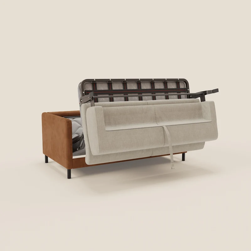 Narciso canapé convertible design avec matelas H18 cm, bicolor, structure en microfibre antitache et revêtement en élégant tissu imperméable T06 cuir - crème