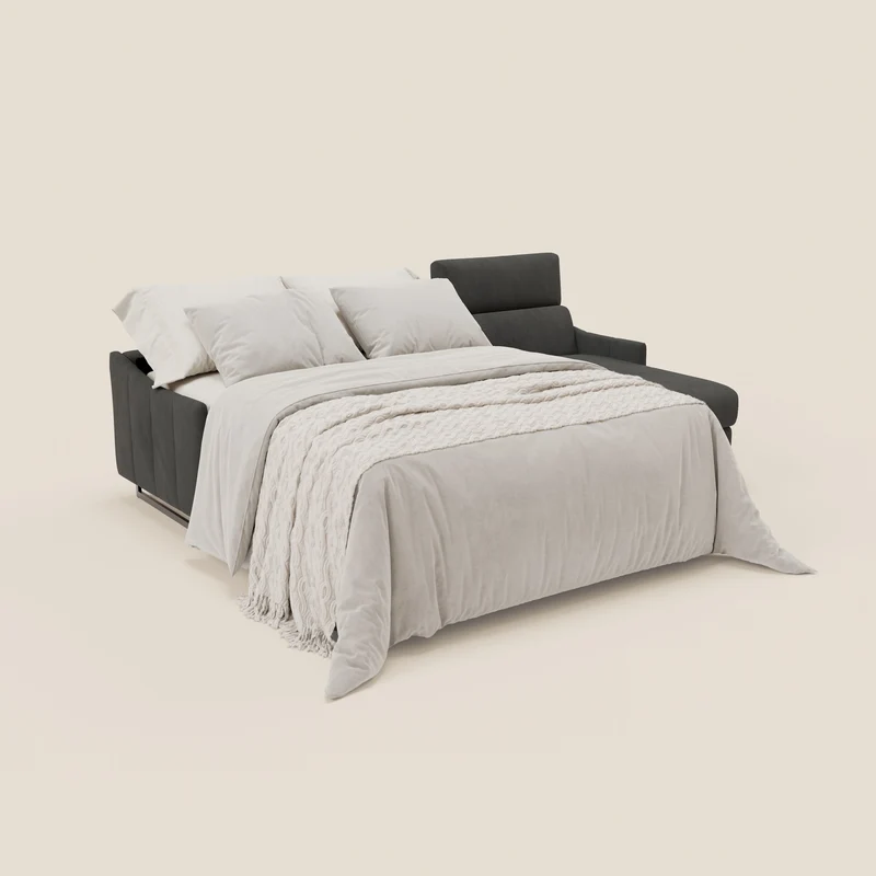 Loto Canapé d'angle convertible avec chaise longue coffre, têtières et matelas H 18 cm en tissu doux imperméable T14 anthracite