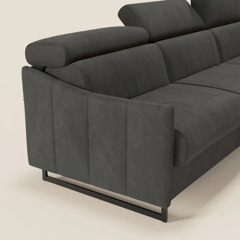 Loto Canapé d'angle convertible avec chaise longue coffre, têtières et matelas H 18 cm en tissu doux imperméable T14 anthracite