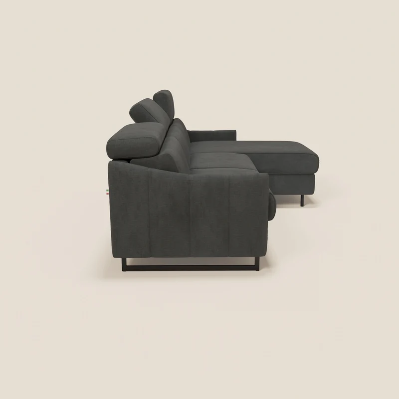 Loto Canapé d'angle convertible avec chaise longue coffre, têtières et matelas H 18 cm en tissu doux imperméable T14 anthracite