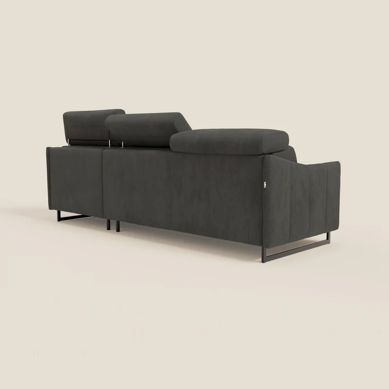 Loto Canapé d'angle convertible avec chaise longue coffre, têtières et matelas H 18 cm en tissu doux imperméable T14 anthracite