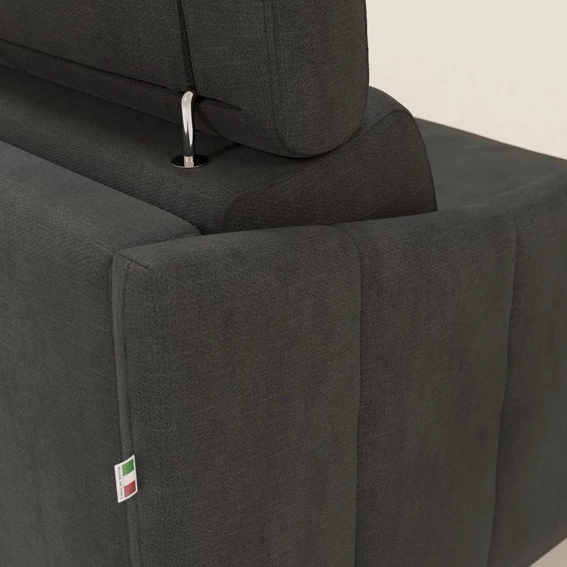 Loto Canapé d'angle convertible avec chaise longue coffre, têtières et matelas H 18 cm en tissu doux imperméable T14 anthracite
