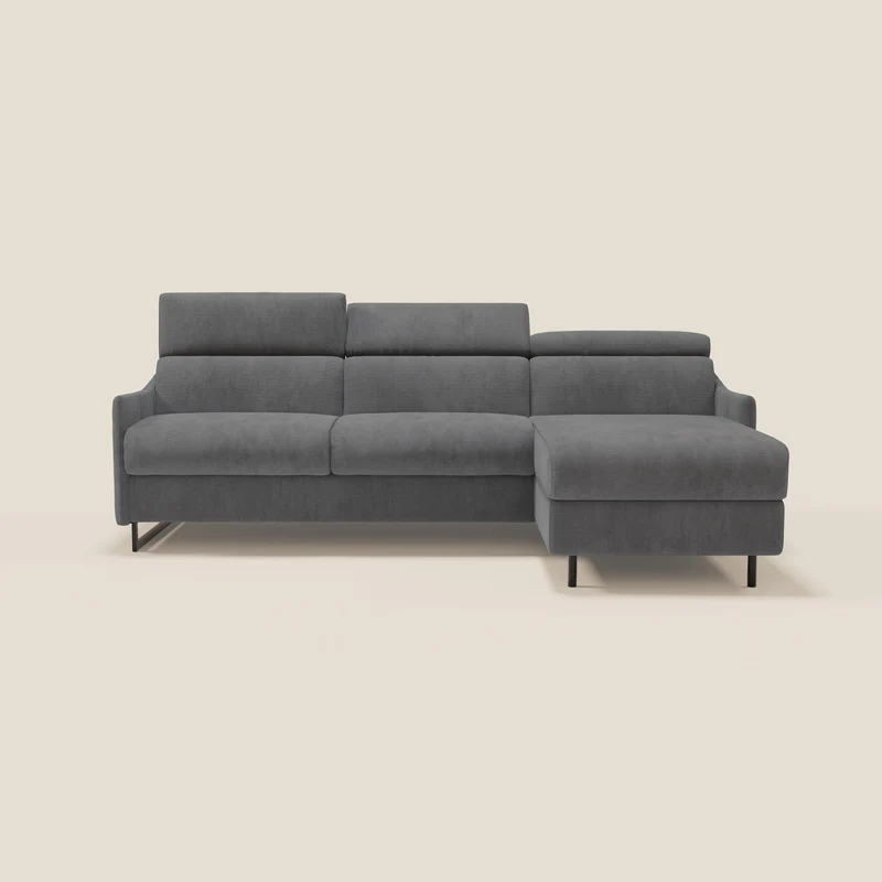 Loto Canapé d'angle convertible avec chaise longue coffre, têtières et matelas H 18 cm en tissu doux imperméable T14 gris