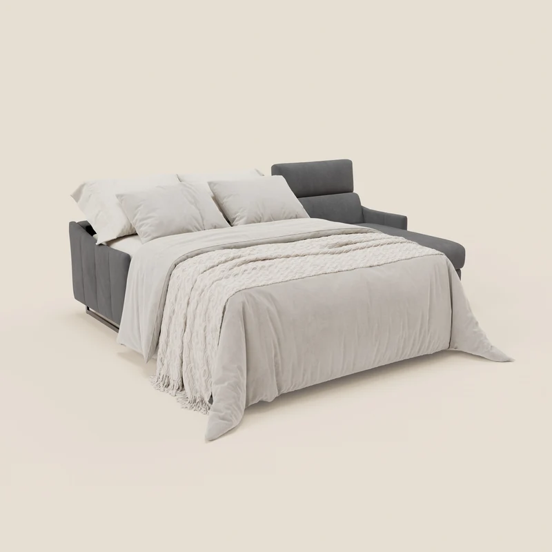Loto Canapé d'angle convertible avec chaise longue coffre, têtières et matelas H 18 cm en tissu doux imperméable T14 gris