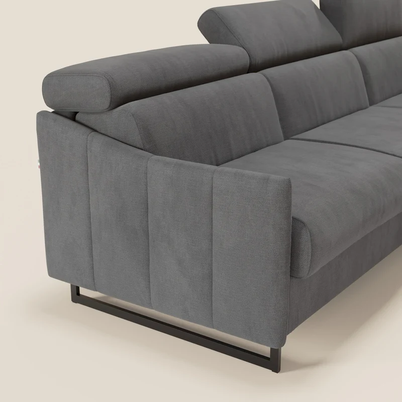 Loto Canapé d'angle convertible avec chaise longue coffre, têtières et matelas H 18 cm en tissu doux imperméable T14 gris