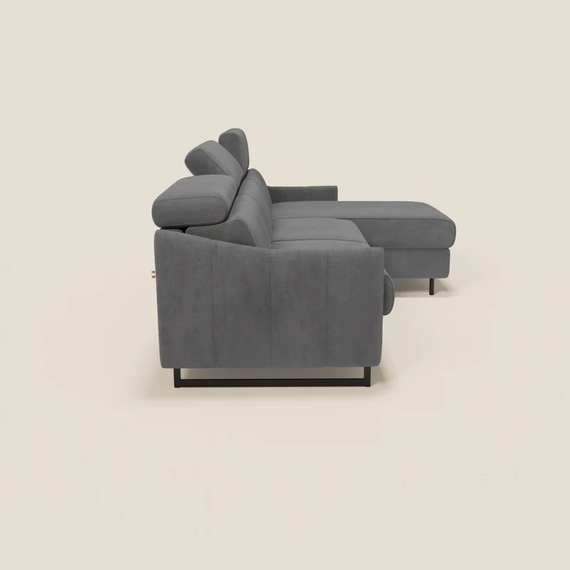 Loto Canapé d'angle convertible avec chaise longue coffre, têtières et matelas H 18 cm en tissu doux imperméable T14 gris
