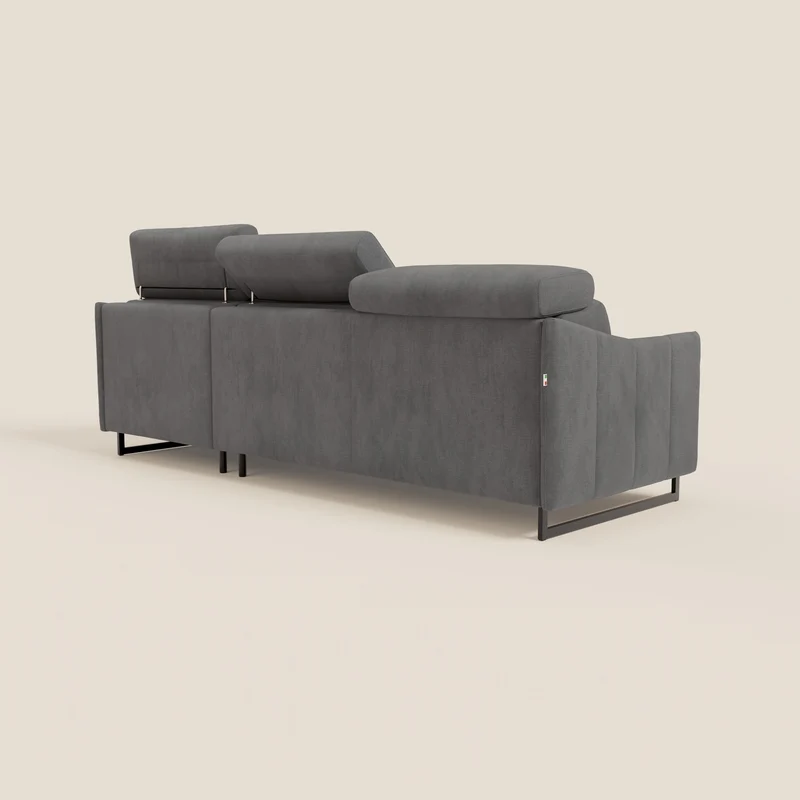 Loto Canapé d'angle convertible avec chaise longue coffre, têtières et matelas H 18 cm en tissu doux imperméable T14 gris
