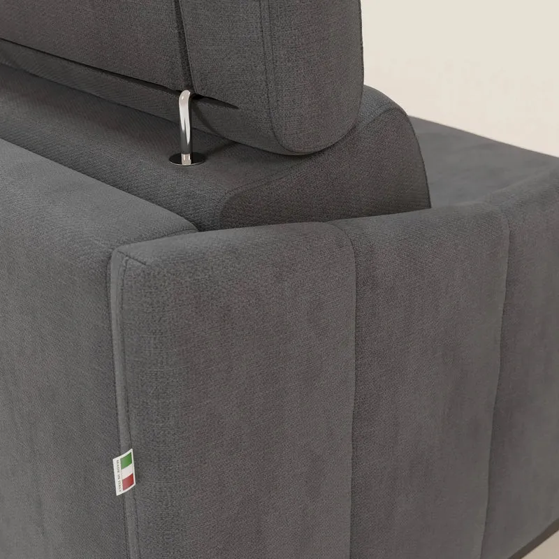 Loto Canapé d'angle convertible avec chaise longue coffre, têtières et matelas H 18 cm en tissu doux imperméable T14 gris