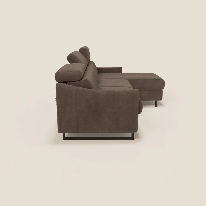 Loto Canapé d'angle convertible avec chaise longue coffre, têtières et matelas H 18 cm en tissu doux imperméable T14 marron