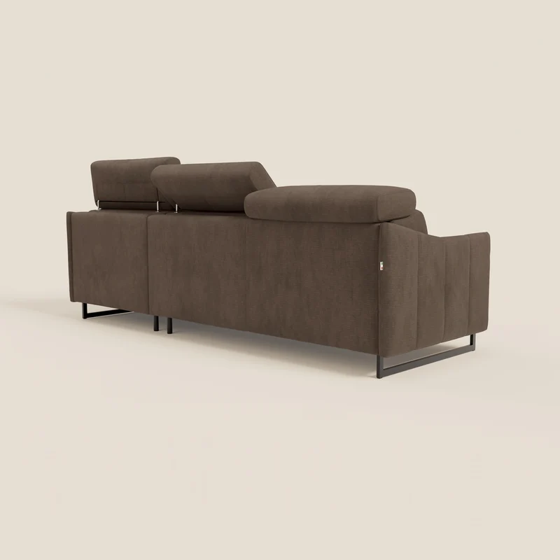 Loto Canapé d'angle convertible avec chaise longue coffre, têtières et matelas H 18 cm en tissu doux imperméable T14 marron