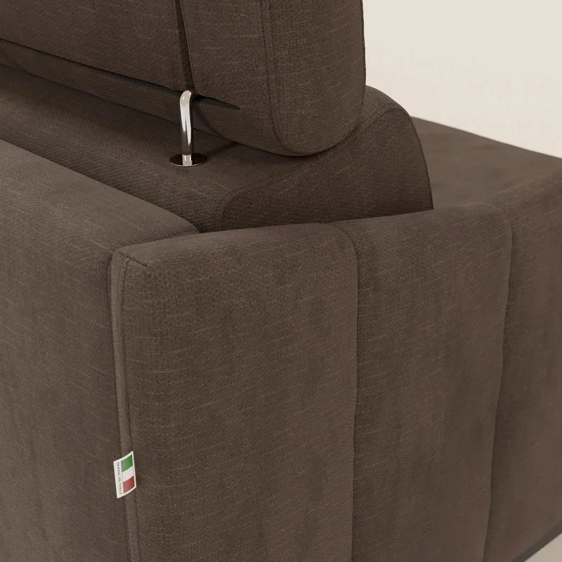 Loto Canapé d'angle convertible avec chaise longue coffre, têtières et matelas H 18 cm en tissu doux imperméable T14 marron