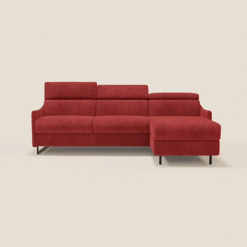 Loto Canapé d'angle convertible avec chaise longue coffre, têtières et matelas H 18 cm en tissu doux imperméable T14 rouge