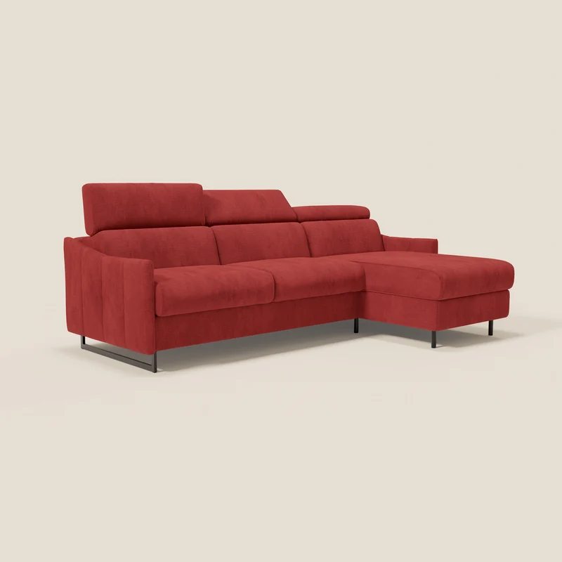 Loto Canapé d'angle convertible avec chaise longue coffre, têtières et matelas H 18 cm en tissu doux imperméable T14 rouge
