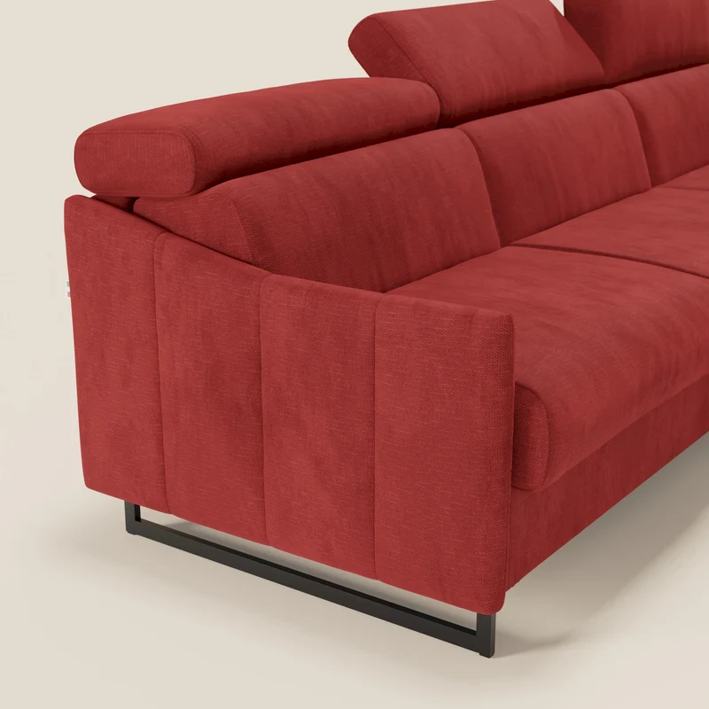 Loto Canapé d'angle convertible avec chaise longue coffre, têtières et matelas H 18 cm en tissu doux imperméable T14 rouge