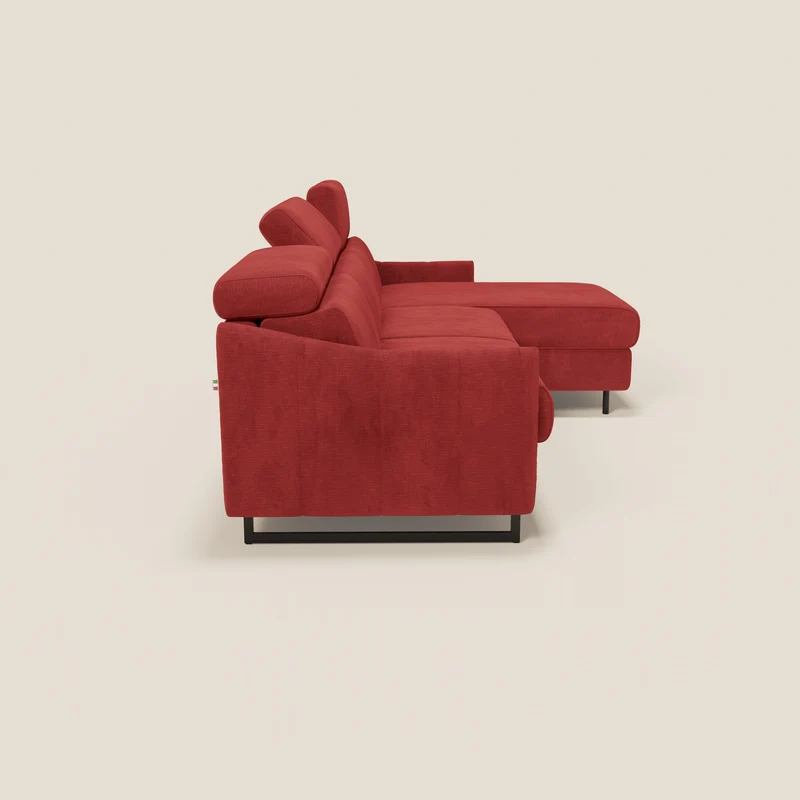 Loto Canapé d'angle convertible avec chaise longue coffre, têtières et matelas H 18 cm en tissu doux imperméable T14 rouge