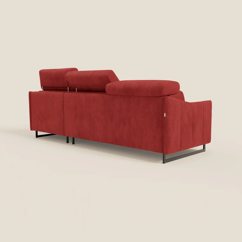 Loto Canapé d'angle convertible avec chaise longue coffre, têtières et matelas H 18 cm en tissu doux imperméable T14 rouge