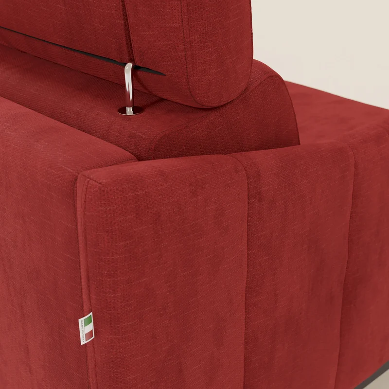 Loto Canapé d'angle convertible avec chaise longue coffre, têtières et matelas H 18 cm en tissu doux imperméable T14 rouge