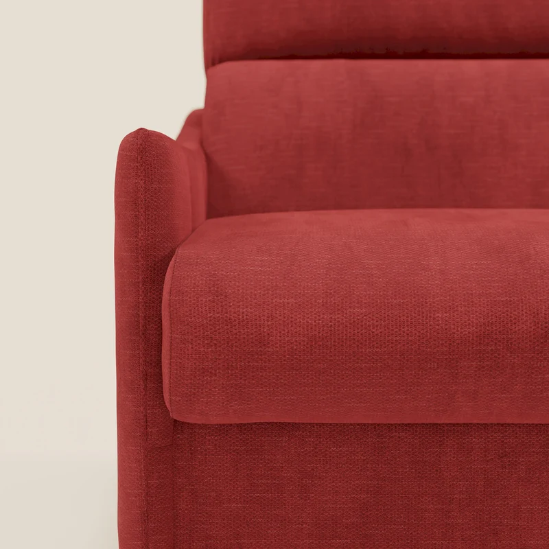 Loto Canapé d'angle convertible avec chaise longue coffre, têtières et matelas H 18 cm en tissu doux imperméable T14 rouge