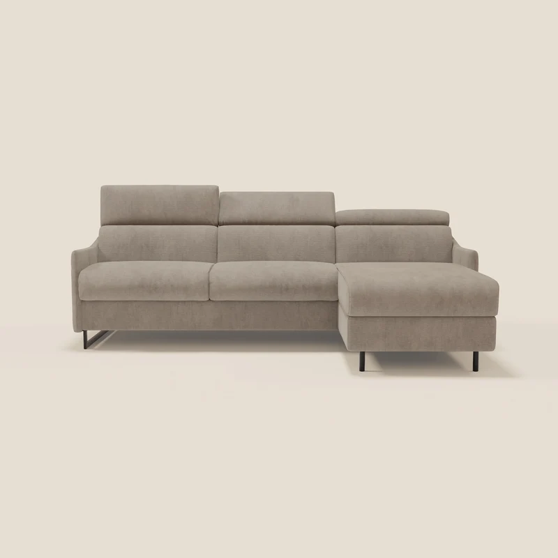 Loto Canapé d'angle convertible avec chaise longue coffre, têtières et matelas H 18 cm en tissu doux imperméable T14 taupe