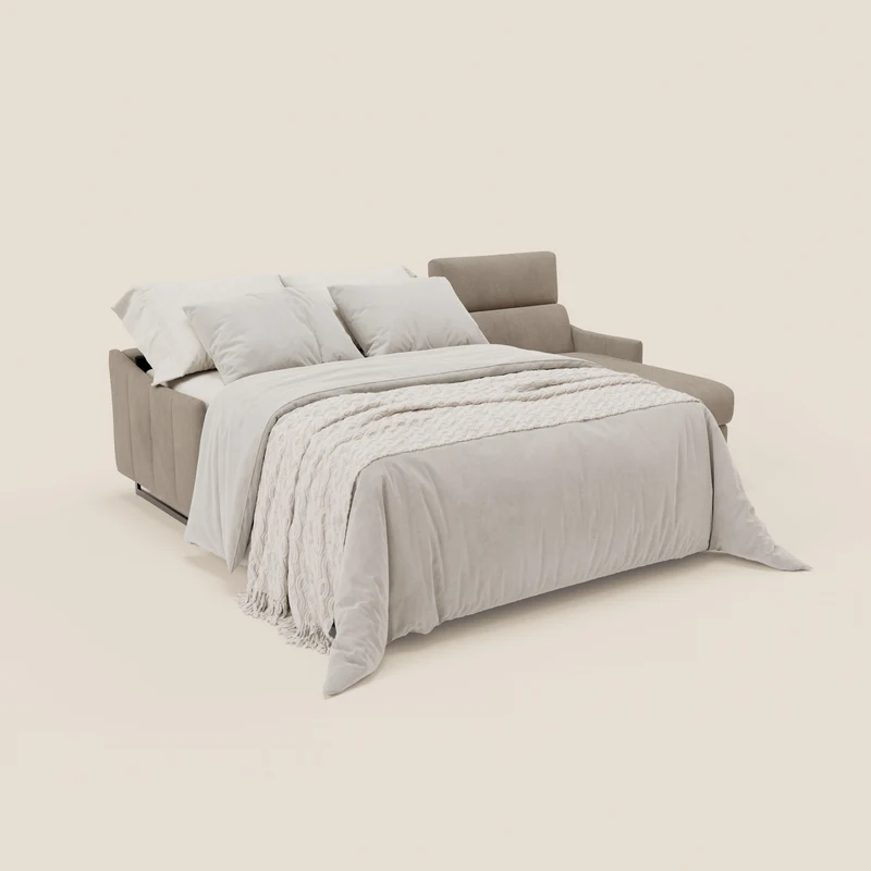 Loto Canapé d'angle convertible avec chaise longue coffre, têtières et matelas H 18 cm en tissu doux imperméable T14 taupe