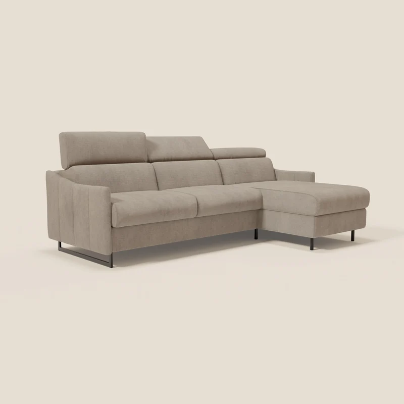 Loto Canapé d'angle convertible avec chaise longue coffre, têtières et matelas H 18 cm en tissu doux imperméable T14 taupe