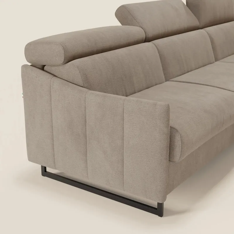 Loto Canapé d'angle convertible avec chaise longue coffre, têtières et matelas H 18 cm en tissu doux imperméable T14 taupe
