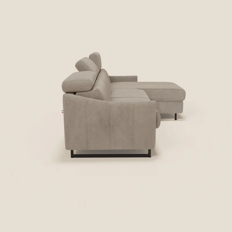 Loto Canapé d'angle convertible avec chaise longue coffre, têtières et matelas H 18 cm en tissu doux imperméable T14 taupe