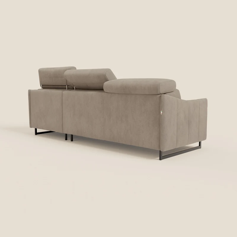Loto Canapé d'angle convertible avec chaise longue coffre, têtières et matelas H 18 cm en tissu doux imperméable T14 taupe