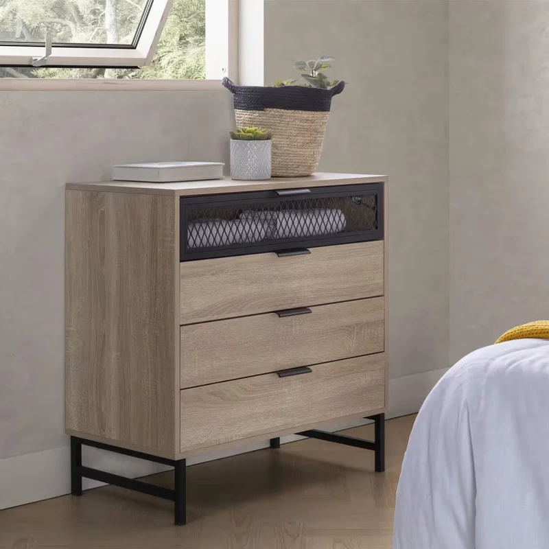 Commode Hera 3 tiroirs et 1 porte coloris bois