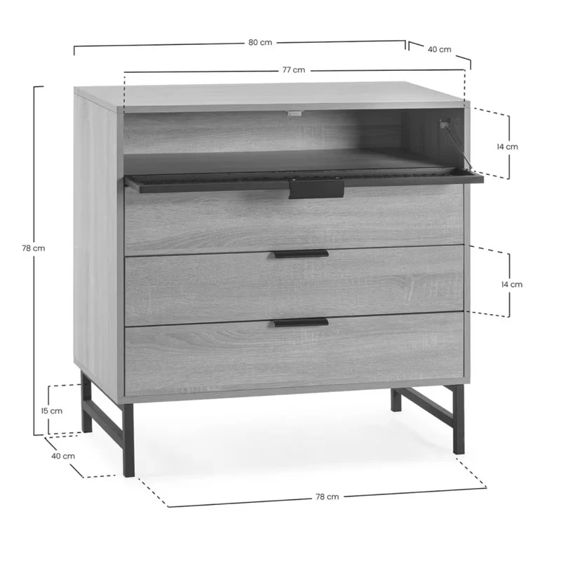Commode Hera 3 tiroirs et 1 porte coloris bois