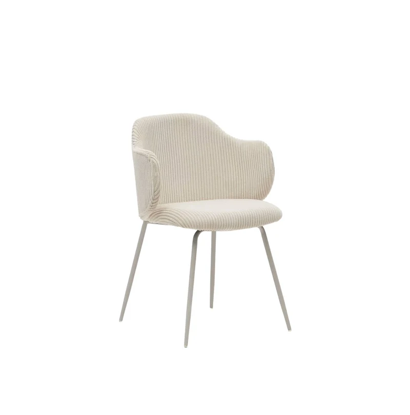 Lot de 2 Chaises KAVE HOME Yunia en velours grosses côtes beige avec pieds en acier finition peinture beige FSC 100%