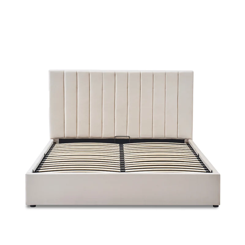 Lit coffre Giulia en velours beige