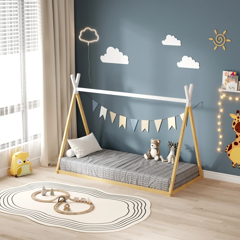 Lit tipi enfant 90x190cm Bois et Blanc